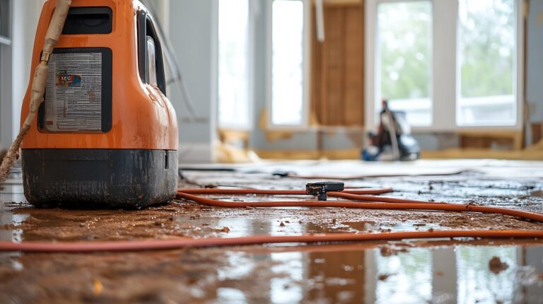 Commercial water damage restoration equipment drying flooded flooring and interior surfaces during emergency water mitigation services by Paul Davis Restoration of DuPage County