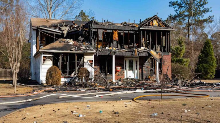 Fire-damaged residential home requiring emergency fire damage cleanup, smoke removal, and reconstruction services from Paul Davis Restoration of DuPage County in Illinois