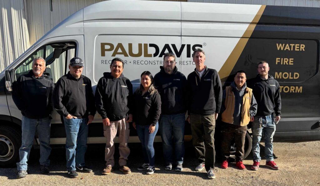 Paul Davis Restoration of DuPage County restoration team standing in front of emergency response vehicle specializing in water, fire, mold, and storm damage restoration services in Illinois